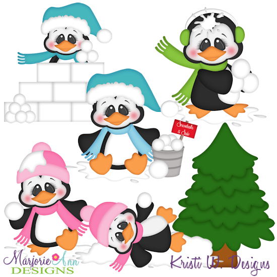 Snowball Fight Penguins SVG Cutting Files Includes Clipart - Click Image to Close